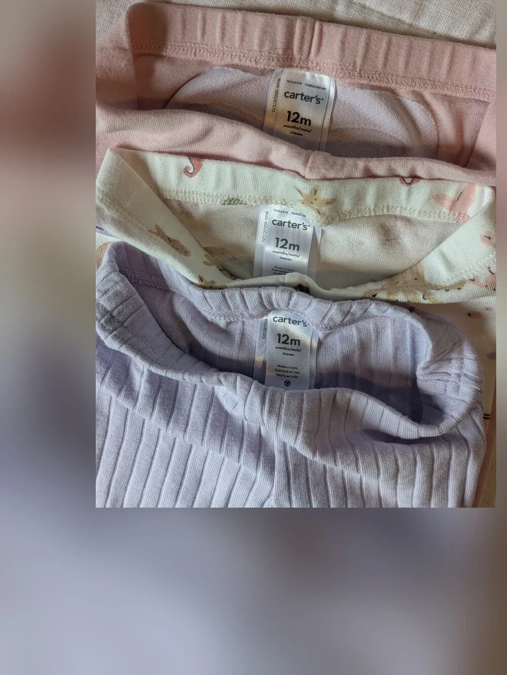 Carter's Pastel Pink, Cream & Lavender Baby Leggings Trio